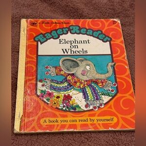 Vintage 1974 Eager Reader Elephant On Wheels A Little Golden Book